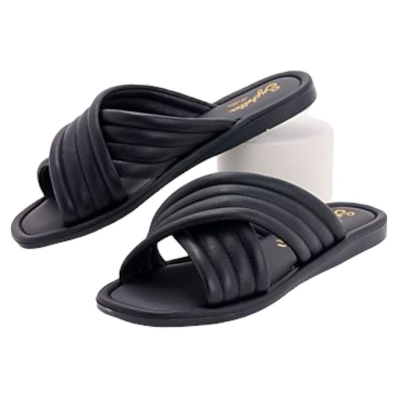 Seychelles Word for Word Leather Slide Sandal Black Size 9 Made in Italy - Picture 10 of 10